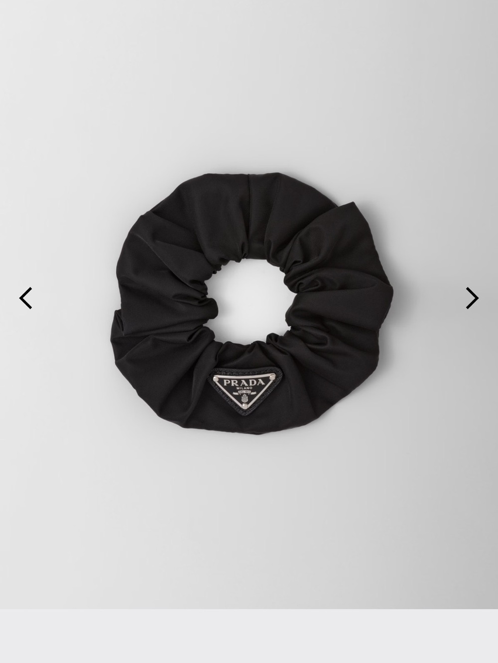 Prada Black Nylon Logo Scrunchie with Triangle Plaque